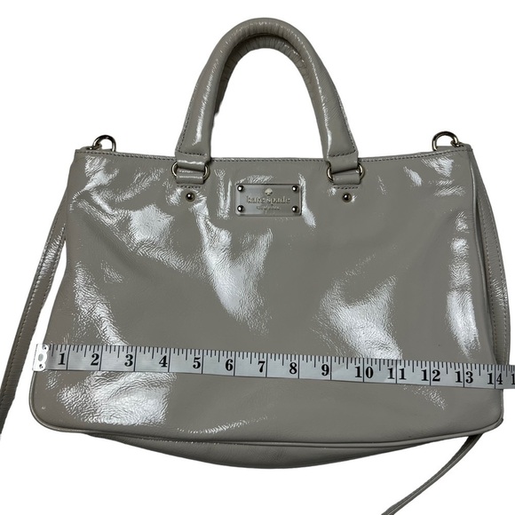 Kate Spade Patent Leather Tote Hand Bag Shoulder Purse Champagne Beige Grey ?? - Picture 10 of 12